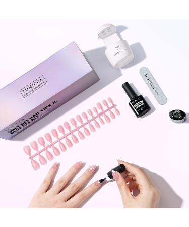 TOMICCA Soft Gel Nail Tips and Glue Kit | Easy DIY Nail Art Set with Almond Nail Tips, Gel Glue, Top Coat, and UV LED Lamp - Pink - Buy Online on SooperMarket.com