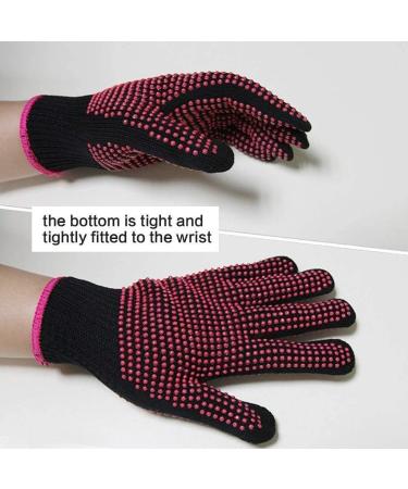 LEEQ 2 Pieces Heat Resistant Gloves Silicone Non-Slip Gloves for Hair Styling Curling Iron Fit All Hand Sizes (Rose red Silicone dots) - Buy Online on SooperMarket.com