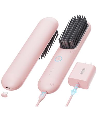 TYMO Cordless Hair Straightener Brush - Porta PRO Portable Straightening Brush for Travel Mini Ionic Hot Comb Straightener for Women Lightweight on-The-go Cordless and Fast Charger Dual Power