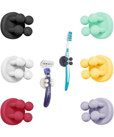 Tecbull Funny Hooks toothbrush holder razor holder shower razor bracket without drilling toothbrush bracket Self-adhesive clamping holder for toothbrushes (6x colored+6x replacement adhesive pad) 6x 6-color/colorful