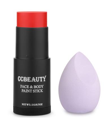 CCbeauty Devil Red Face Paint Stick Face Painting Kit Non Toxic SFX Makeup Clown Skull Halloween Costume Cosplay Professional FX Body Paint Stick Full Coverage Painting Foundation With Makeup Sponge