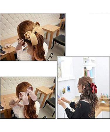 8-Piece Set Big Satin Ribbon French Barrettes for Women - Large, Soft, Silky Hair Bow Clips - Buy Online on SooperMarket.com