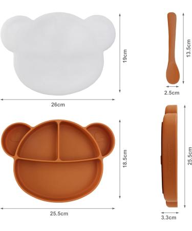 Suction Silicone Baby Plate with Lid & Spoon Set | BPA Free & Dishwasher Safe | Toddler Self Feeding Dinnerware | Kid Divided Weaning Plate - Caramel - Buy Online on SooperMarket.com
