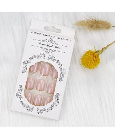 Gold Glitter French Tips Press On Nails - 24Pcs Square Nude Pink False Nail Kit for Women - Reusable Acrylic Gel Nails with Designs - Holiday Gift Set - Buy Online on SooperMarket.com