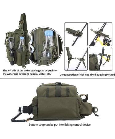 YVLEEN Fishing Tackle Backpack with Rod Holder | Water-Resistant Fishing Gear Bag for Men | Army Green | Standard Size 11.8x8.6x4.3inch - Buy Online on SooperMarket.com
