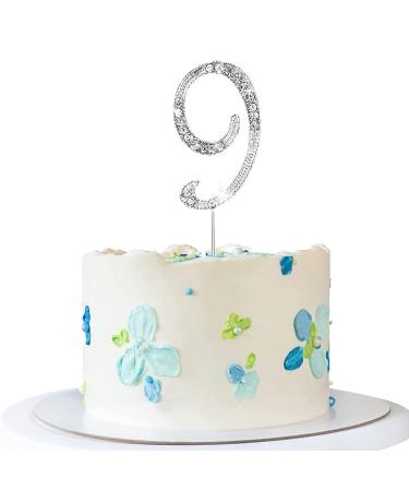ENSTAB 0-9 Cake Decoration Silver Rhinestones Happy Birthday Cake Topper Anniversary Cake Decoration (9) SHINY-10 Silver-9