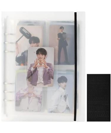 A5 Photocard Binder with 25 Pcs Inner 6 Ring, Korean Pop Photocard Holder Book, Photocard Album, Clear K-Pop Album Photo Card Binder Book, 4 Photo Style Photo Card Album 1 Set with 1 Letter Sticker Clear - 1 Set & 1 Sticker