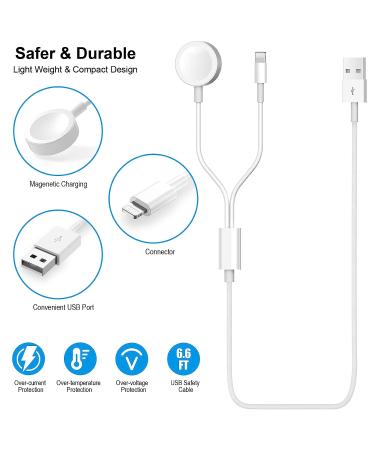 Apple MFi Certified 2 in 1 iPhone & Watch Charger - Magnetic iWatch Charging Cable with USB Wall Charger - Compatible with Apple Watch Series & iPhone 14/13/12/Pro/Max/XR/X - 6.6 FT - Buy Online on SooperMarket.com