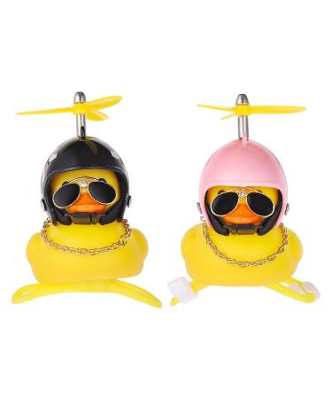 GOTH Perhk 2 Pieces Rubber Yellow Duck Car Ornament Cool Bicycle Bell Decorations with Propeller Helmet for Adults Kids