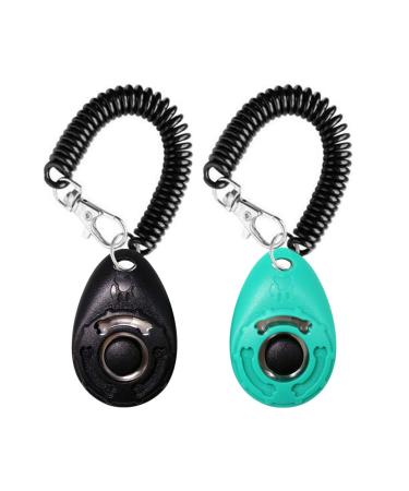 OYEFLY Dog Training Clicker with Wrist Strap - Durable Lightweight Easy to Use Pet Training Clicker for Cats Puppy Birds Horses. Perfect for Behavioral Training 2-Pack (Black and Water lake blue)