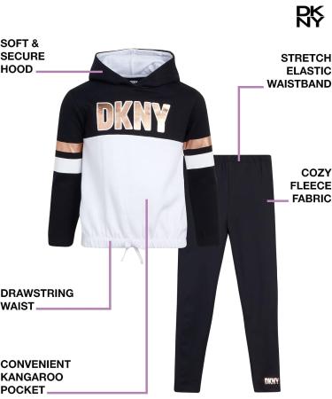 DKNY Girls' 2-Piece Fleece Pullover Sweatshirt & Stretch Leggings Set, Black/White - Size 7 - Buy Online on SooperMarket.com