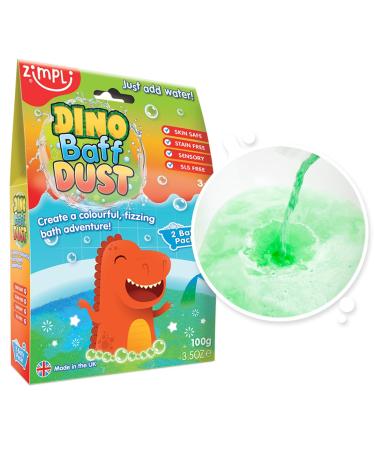 Dino Baff Dust 2 Bath Pack from Zimpli Kids Fizzing Scented Bath Powder for Children Great Gift Filler for Boys and Girls Dinosaur Toys for Boys Bath Bomb Fizz Vegan Friendly & Cruelty Free