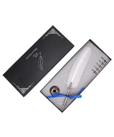 Ciglow Retro Feather Quill Dip Calligraphy European Style Feather Pen with 5 * Changeable Pen Tips Gift Quill Pen(white)