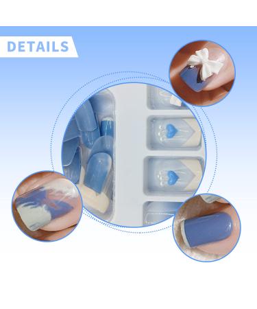 Luvadeyo Pack of 24 Stick-on Nails | French Wave Lines | Long Blue & White Artificial Fingernails | Acrylic Press-On Nail Tips for Women & Girls - Buy Online on SooperMarket.com