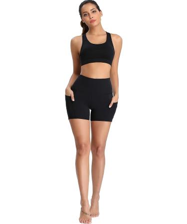 Oalka Women's High Waist Yoga Shorts with Side Pockets - Black - Size Medium - Buy Online on SooperMarket.com