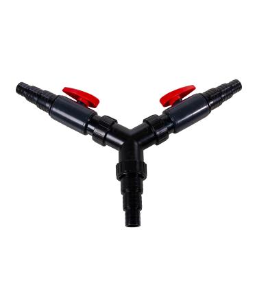 Aquafort 3-way valve Y-water divider 25/32/38mm with 2 ball cocks suitable for water ornaments and waterfalls simply connect hoses no more trouble black more