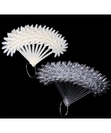 yueton 2 Sets 240 Tips White and Transparent Nail Art Design Plastic Polish Board Display Practice Sticks Wheel with Metal Split Ring Holder