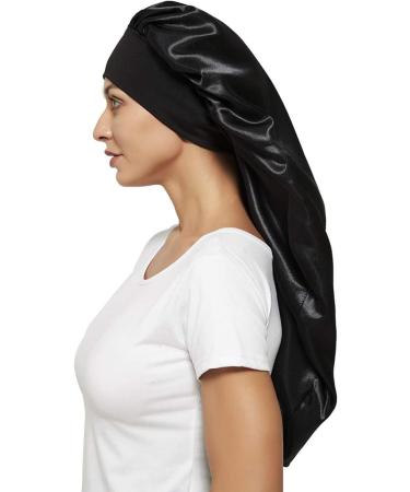 Shop Ladaypoa 2-Piece Long Satin Sleeping Hats for Women | Extra Large Soft Hair Hood | Comfortable Black & Red Design - Buy Online on SooperMarket.com