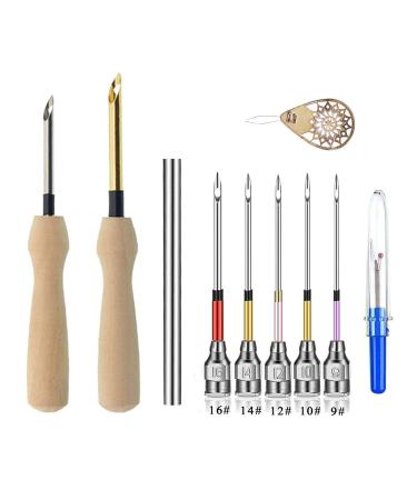 Punch Needle Tool  10 Pcs Punch Needle Wooden Handle Embroidery Pens Seam Ripper Scissors Threader for Embroidery Floss Cross Stitching Beginners