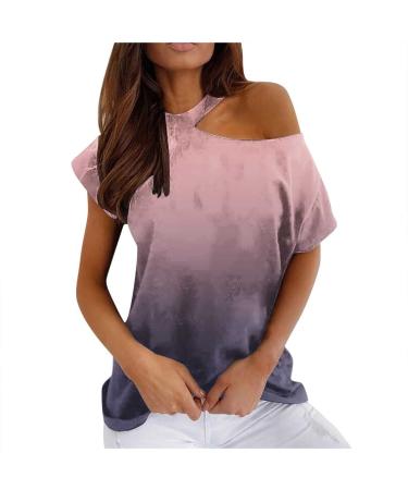 Dressy Tops for Women for Evening Party Women's Dressy Summer Floral Printed T Shirts Short Sleeve Tops Casual Blouse Womens Graphic Tees - Pink Large