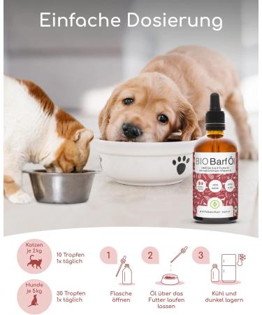 Organic BARF Feed Oil for Dogs & Cats | 100ml Cold Pressed Hemp Linseed Evening Primrose Chia Pumpkin Seed & Olive Oil | Vitamin E Rich | Organic from Germany | De- ko-060 - Buy Online on SooperMarket.com