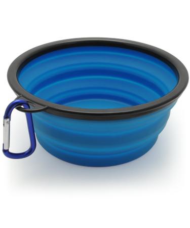 iGadgitz Home Large Foldable Travel Silicone Dog Bowl Food Water Feeding Portable Dish for Pet (Blue)