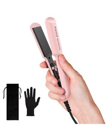 Mini Flat Iron 1.5 Inch Wider Plate Ceramic Mini Hair Straightener for Short to Medium Hair Portable Hair Straightener with Dual Voltage and Storage Bag Pink