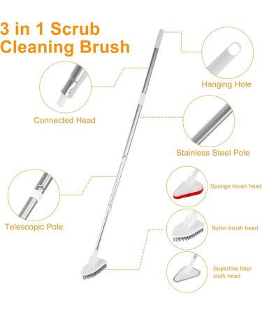 Keyohome Scrub Cleaning Brush with Telescopic Handle 180 Rotatable Tub Tile Scrubber Brush Detachable Shower Cleaner Brush 3 Kinds Brush Heads Stiff Bristle Scrub Sponge Microfibre Pad - Buy Online on SooperMarket.com