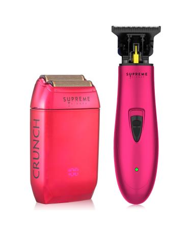 Supreme Trimmer 2-in-1 DLC T-Shaper Trimmer & CRUNCH Foil Shaver | STF602 Electric Razor & ST5205 Beard Trimmer Barber Haircut Kit | Pink Shaver Combo