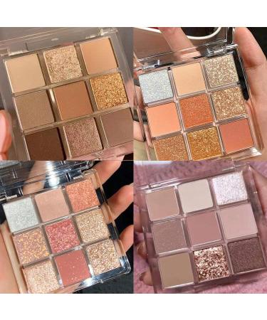 Lovelycat 9 Colors Glitter Eyeshadow Makeup Palette Matte High Pigmented Colorful Creamy Texture Eye Shadow Powder Natural Waterproof Long Lasting Eyeshadow Powder Cosmetics (4PC)
