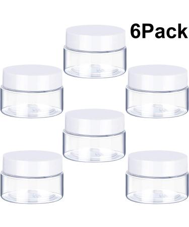 6 Pack 2 oz Clear Plastic Pot Jars with White Lids - Leak Proof Cosmetic Containers for Travel Storage - Ideal for Makeup, Eye Shadow, Nails, Powder, Paint, Jewelry - 2 Ounce Size - Buy Online on SooperMarket.com