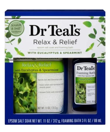 Dr Teal's Eucalyptus Epsom Salt & Foaming Bath Oil Sampler Gift Set - Give The Gift of Rejuvenation & Self Care! - 14 oz Bag of Eucalyptus Bath Salts & 3 oz Bottle of Eucalyptus Foaming Bath Oil