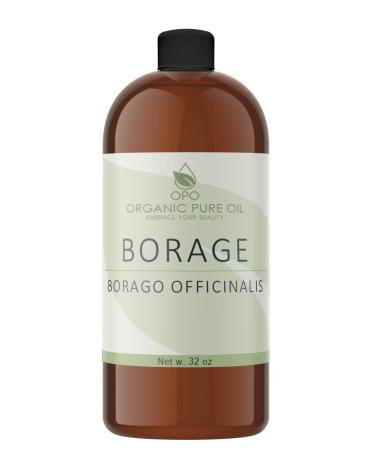 OPO Borage Seed Oil - 32 oz - 100% Pure Unrefined Non GMO High GLA Bulk Natural Carrier Oil Moisturizer for Skin Hair Nails Body Soaps DIY & More - Liquid Borago Virgin Vegan Premium Grade A