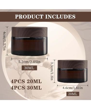 Tuakimce 8-Piece Glass Cream Can Set - 20ml & 30ml Clear Containers with Lids for Lotion Cream & Cosmetics - Amber Wooden Grain Cover - Buy Online on SooperMarket.com