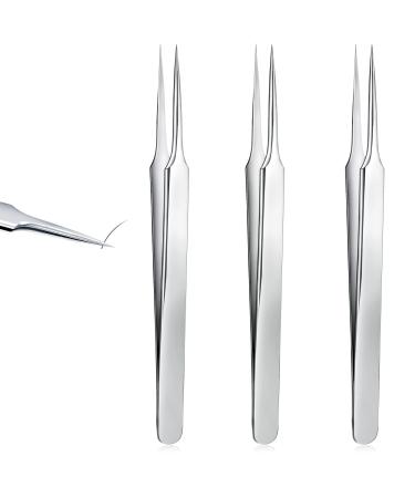 3 Pieces Ingrown Hair Tweezers Stainless Steel Splinter Tweezers Pointed Blackhead Remover Precision Eyebrow Tweezers for Facial Hair  Ingrown Hair  Splinter and Blackhead Remover (Silver)