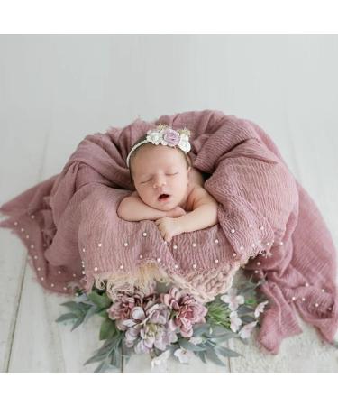 Newborn Photography Props Bundle: 4 PCS Handmade Knit Wrap Blankets Swaddle with Pearl Decor & Headbands - Snow Powder/Purple Gray - Buy Online on SooperMarket.com