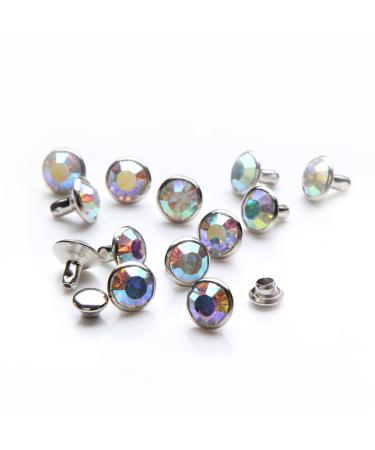 100 Sets Cz Colorful Crystal Rivets Silver Color Spots Studs Double Cap for DIY Leather-Craft (AB Crystal  8MM) Ab Crystal 8MM