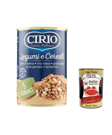 Italian Gourmet E.R. Cirio Legumi E 5 Cereali Legumes and 5 Cereals Mix of Written Red Rice Durum Wheat Pearlescent Barley and Lentils Cans 410 g + Italian Gourmet Polpa 400 g