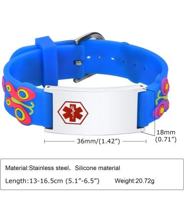 Customized Kids Safety ID Wristband | Personalized Medical Alert Bracelet for Boys & Girls | Outdoor Anti-Lost Bracelet with Cartoon Pattern | Blue Silver Butterfly Design - Buy Online on SooperMarket.com