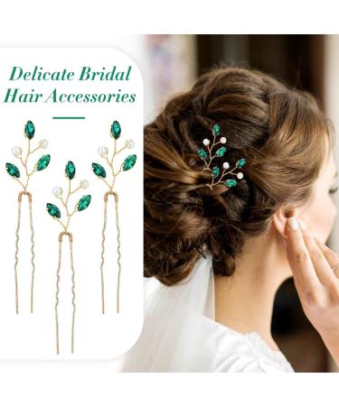 inSowni 7 Pieces Vintage Proms Bridal Wedding Glitter Emerald Green Rhinestone Crystal Gold Metal Hair Side Combs Slides U-shaped Hair Pins Accessories for Women Flower Girls Brides Bridesmaids - Buy Online on SooperMarket.com