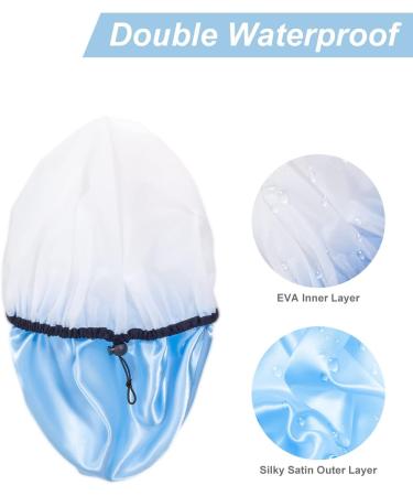 Auban Reusable Shower Cap for Women | Waterproof Satin Exterior | EVA Lining | Extra Large & Adjustable Hair Cap | 3 Colors (Blue, Pink, Green) - Buy Online on SooperMarket.com