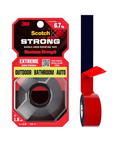 3M Scotch Extreme Double Sided Tape 1m Holds 6.7kg Works on Uneven Surfaces Weather Resistant Works on Indoor Outdoor auto Interior Surfaces
