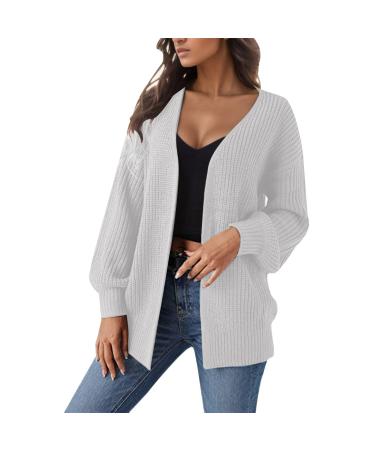 Gefomuofe Cardigans for Women Long Sleeve Cardigan for Women Pocket Jacket Cardigan Women's Blazer Cardigan Outerwear Elegant Shoulder Jacket Top Casual Top White XL