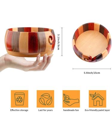 Handmade Rosewood Large Yarn Bowl for Knitting - Wooden Storage Bowl with Holes for Knitting Wool - Mix Color Stroage Bowl - Buy Online on SooperMarket.com