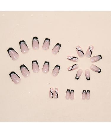 Groovy Nights Silver Glitter Swirl Long Coffin Fake Nails with Glue - 24PCS Set - Buy Online on SooperMarket.com
