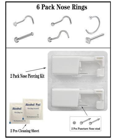 2 Pack SLVIEKAE Disposable Self Nose Piercing Gun Kit with 6 Free Nose Rings - Silver - Buy Online on SooperMarket.com