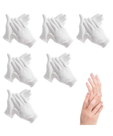 100% Cotton Gloves for Eczema 6 Pairs White Cotton Moisturizing Gloves Over Night Bedtime | Cosmetic Inspection Premium Cloth Quality | Dry Sensitive Irritated Skin Spa Therapy Secure Wristband