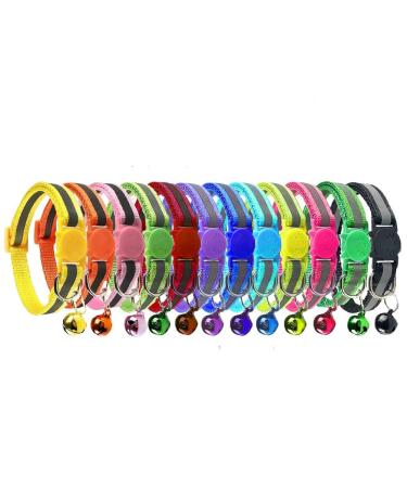 Cluos 12 PACK Reflective Cat Collars Quick Release with Bell Safety Nylon Kitten Collars Adjustable 19-32cm