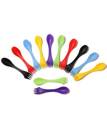 Arroyner 12Pcs Plastic Sporks Tritan Sporks 3 in 1 Travel Fork for Camping, Travel, Home, Restaurant (7 Inch)
