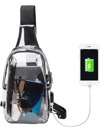 TINYAT Clear Sling Bag with USB Charging | Stadium Approved Transparent Chest Bag for Women Men - Buy Online on SooperMarket.com